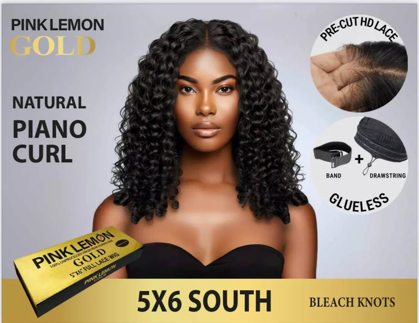 PINK LEMON - GOLD 100% UNPROCESSED VIRGIN REMI HUMAN 5X6 FULL LACE WIG SOUTH