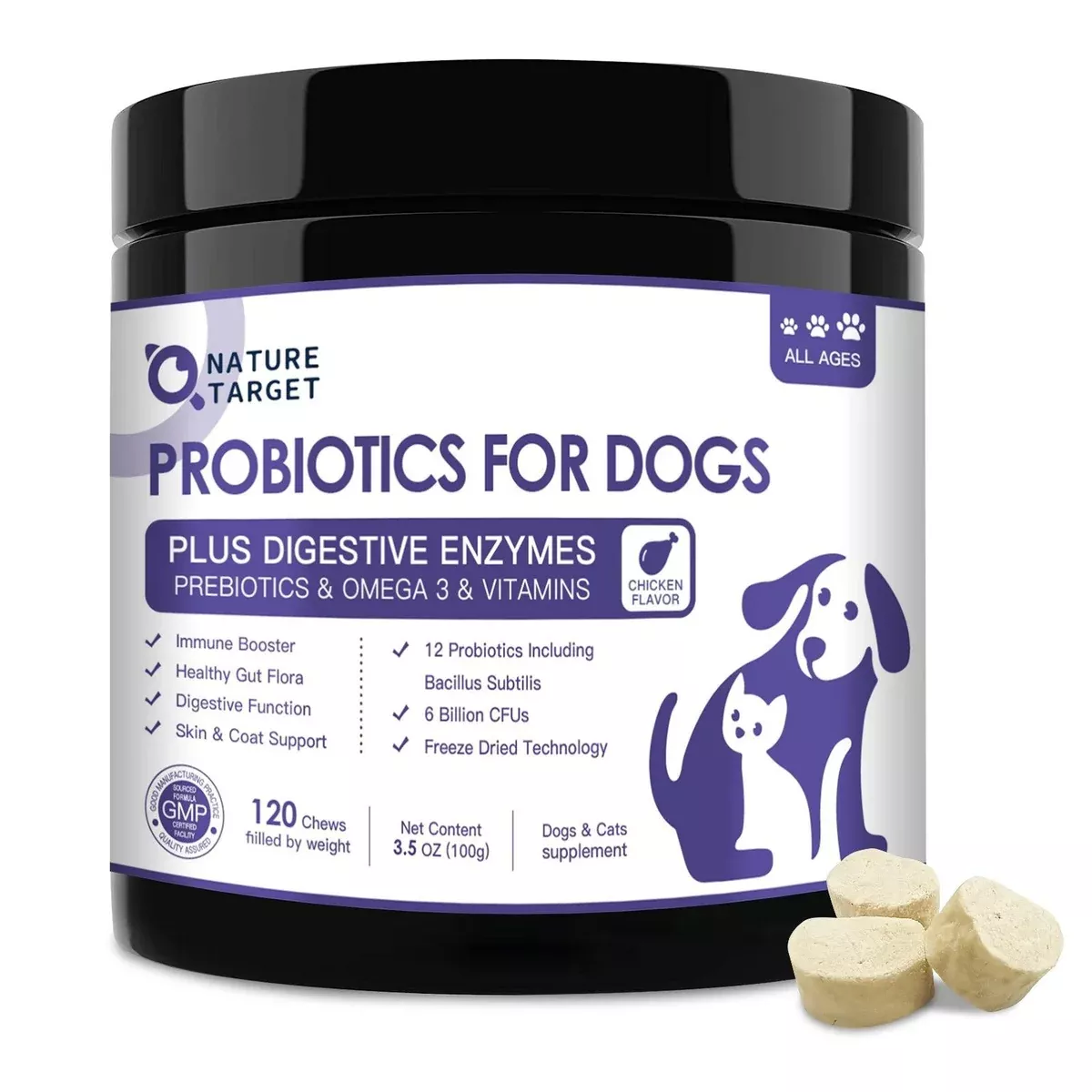 Probiotics 6B CFUs + Omega-3 for Dogs & Cats, Chicken Flavor, 120 Chews