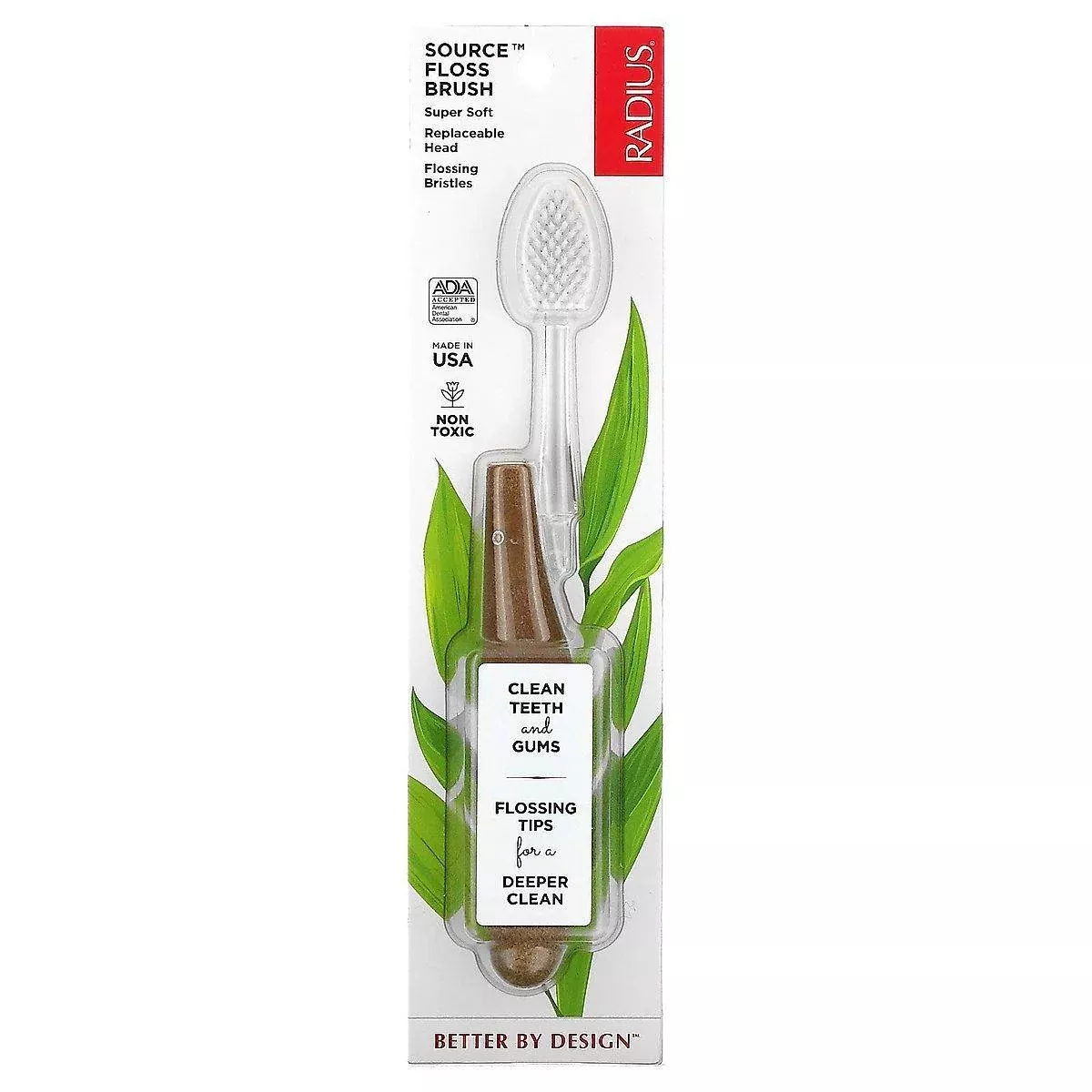 Radius Source Floss Brush Super Soft Replaceable Head Toothbrush