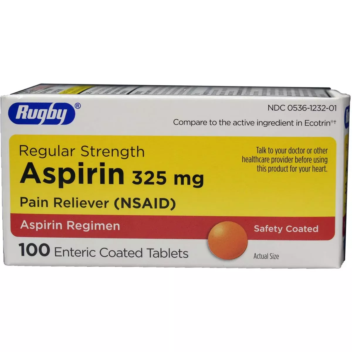 Rugby Aspirin 325 mg Tablet, 100 EA