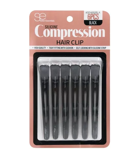 SALON ESSENTIALS – SILICONE COMPRESSION HAIR CLIP BLACK