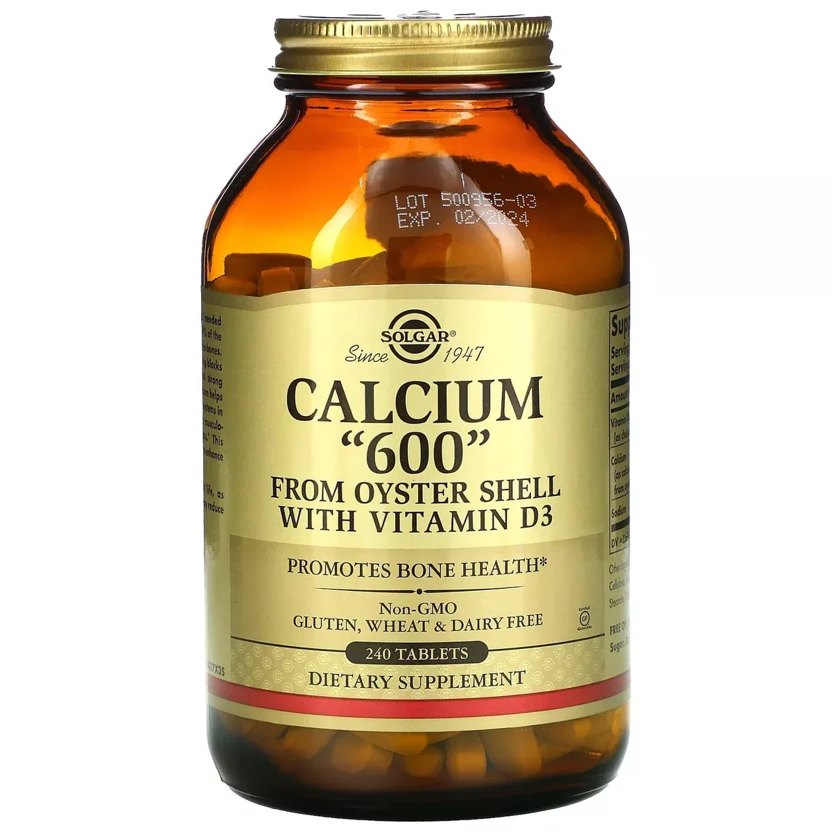 Solgar Calcium “600” From Oyster Shell With Vitamin D3, 240 Tablets