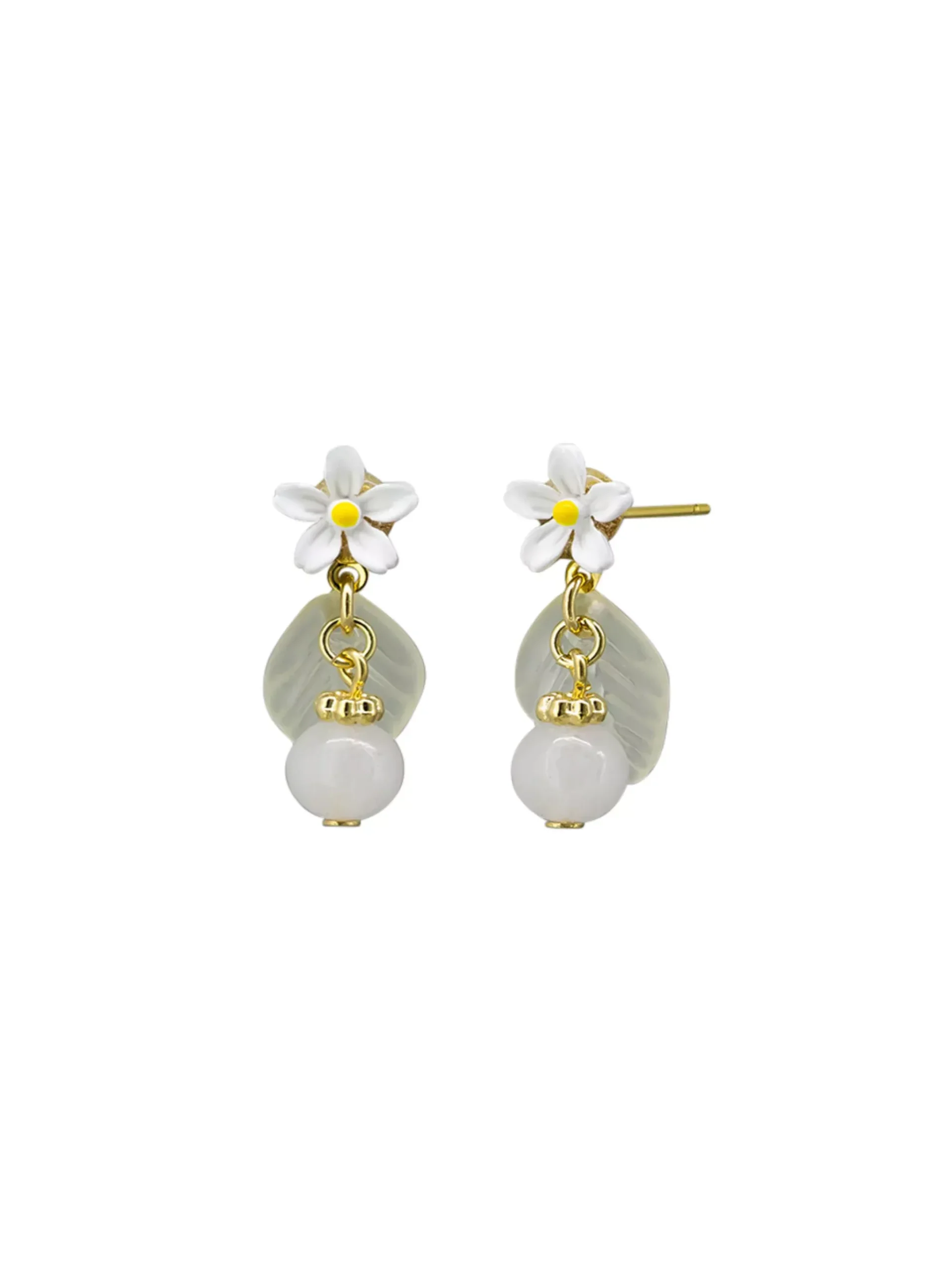 Tiger Tree Autumn Flower Drop Earrings White & Gold
