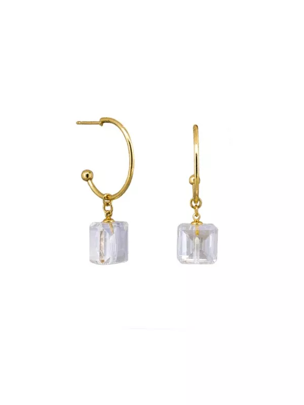 Tiger Tree Clear Square Crystal Drop Hoops Gold