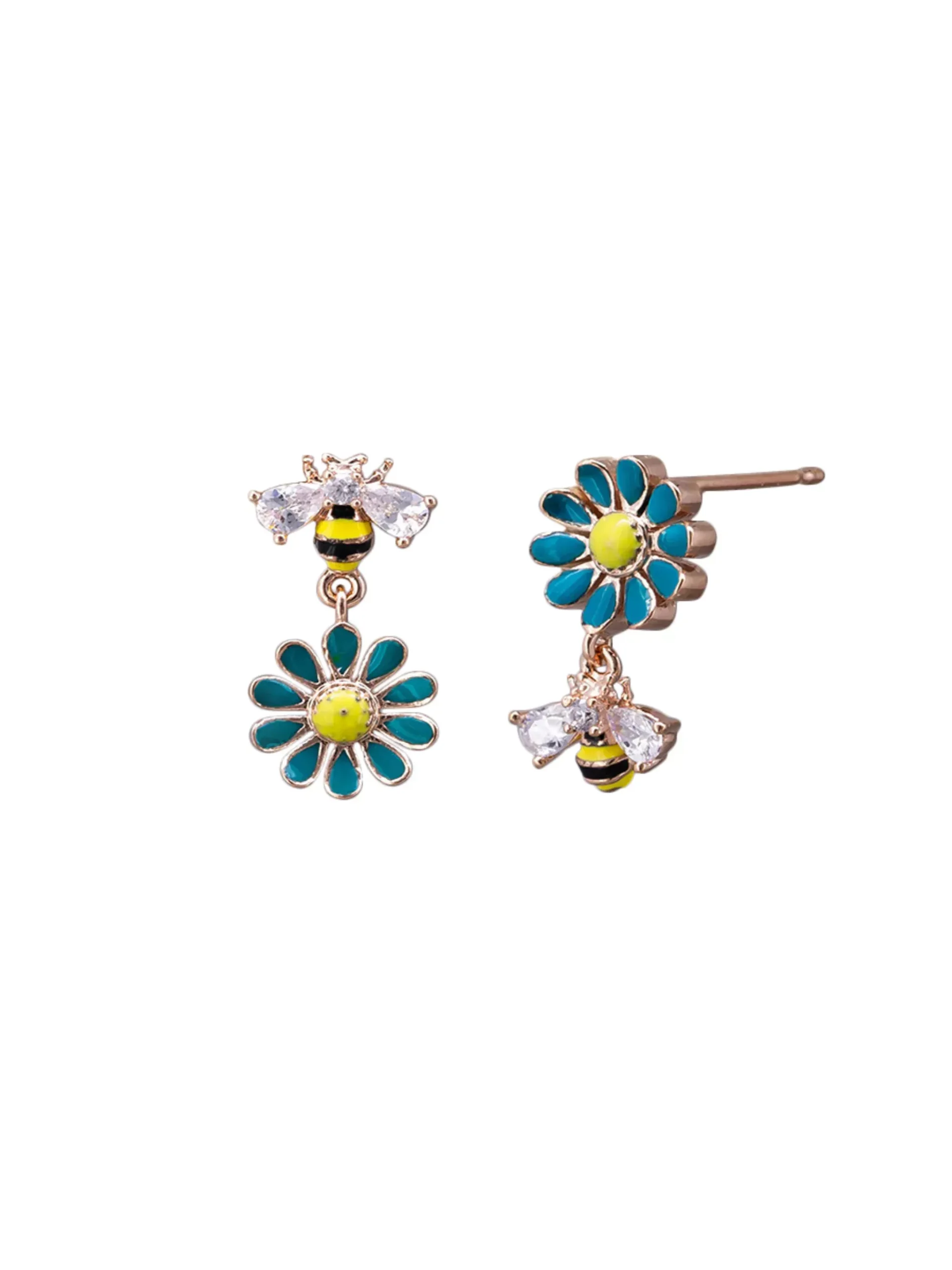 Tiger Tree Daisy Bee Earrings Teal & Rose Gold