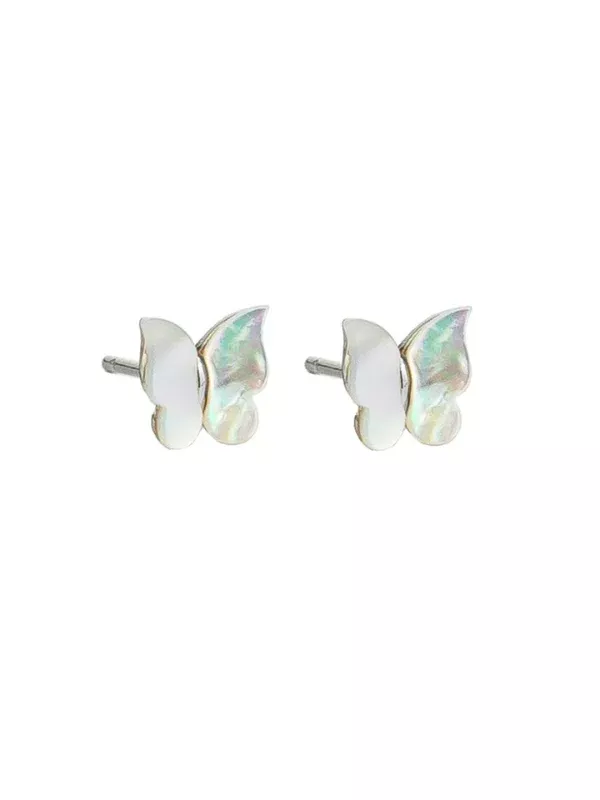 Tiger Tree Pearl Butterfly Studs Silver