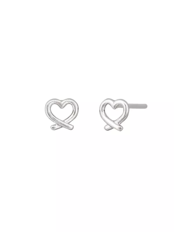 Tiger Tree Pretzel Heart Studs Silver