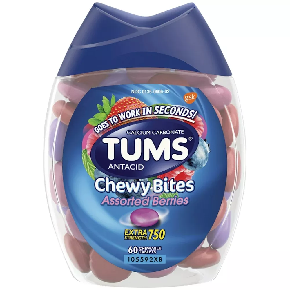 Tums Chewy Bites 750 mg Extra Strength Assorted Berries Chewable Tablet, 60 EA