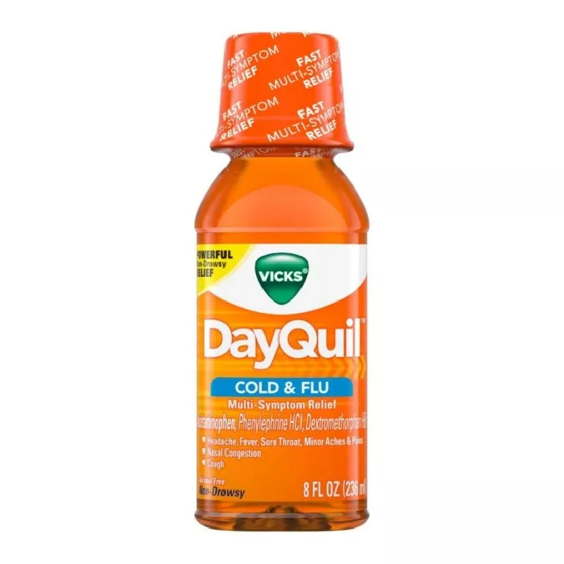 Vicks DayQuil Cold & Flu Relief – Non-Drowsy Liquid (8 Fl Oz)