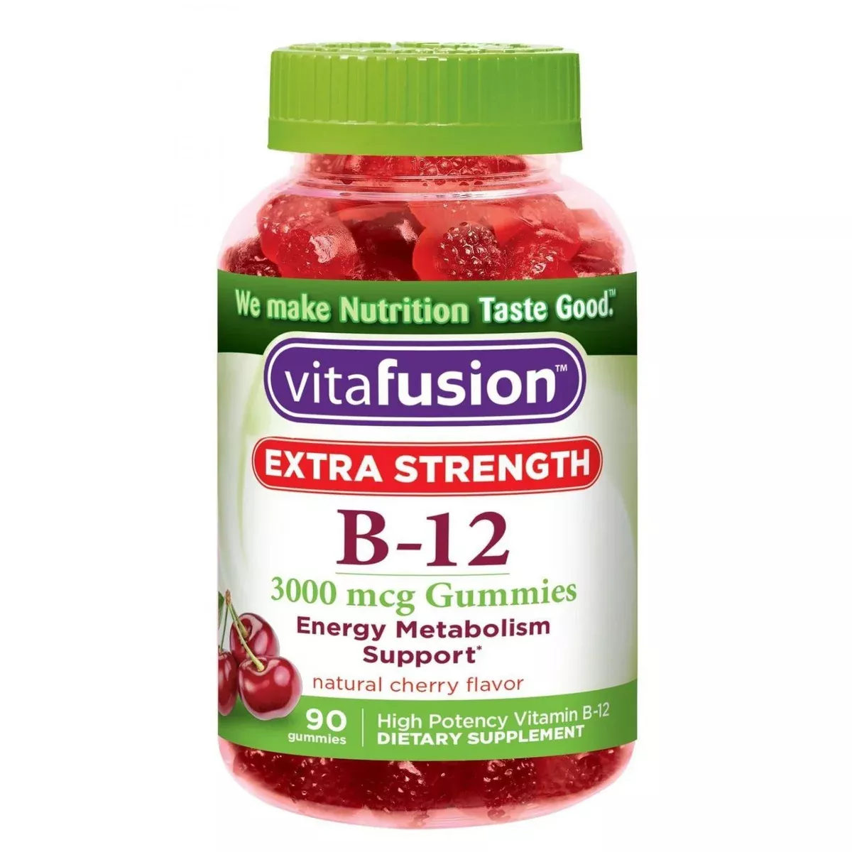 Vitafusion B-12 3000 mcg, Extra Strength Energy Metabolism Support, Natural Cherry Flavor, 90 Gummies