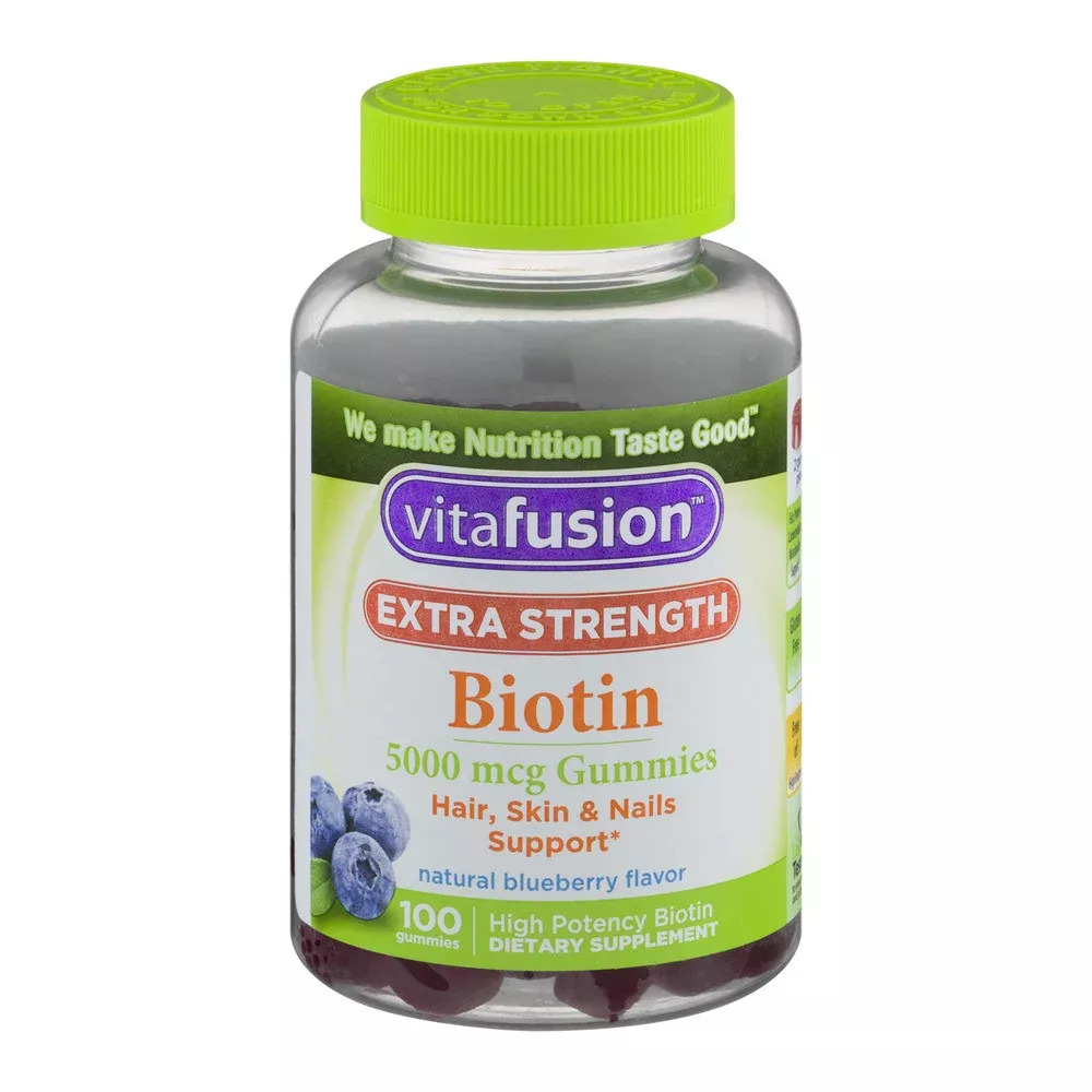 Vitafusion Biotin 5000 mcg, Hair, Skin & Nails Support, Natural Blueberry Flavor, 100 Gummies