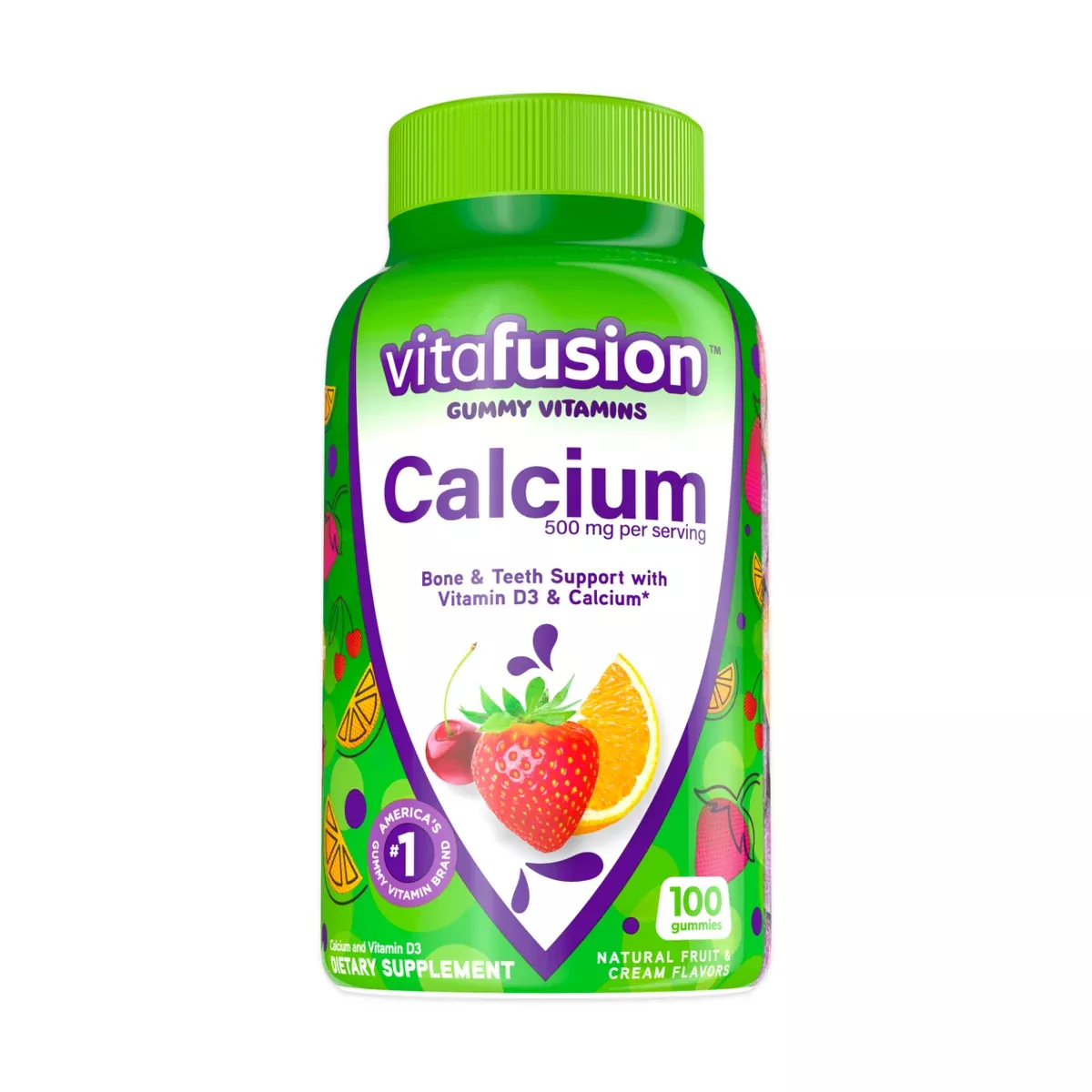 Vitafusion Gummy Vitamins Calcium Natural Fruit & Cream Flavors Dietary Supplement 100 ct