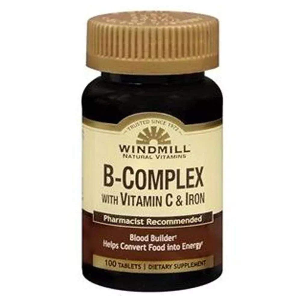 Windmill Vitamin B-Complex with Vitamin C & Iron – Energy & Vitality – 100 Tablets