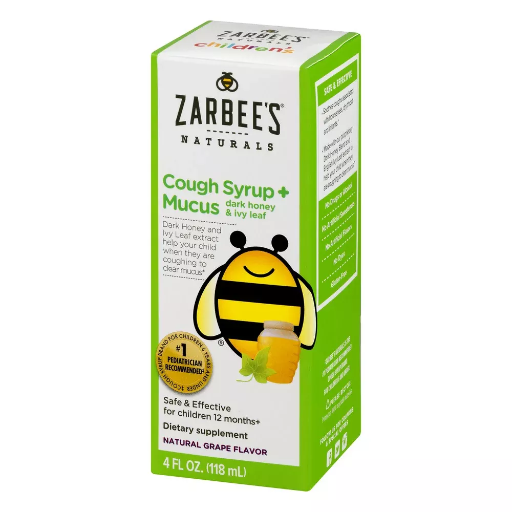 Zarbee’s Naturals Children’s Dark Honey Ivy Leaf Natural Grape Flavor Cough Syrup Mucus 4 Fl Oz Box