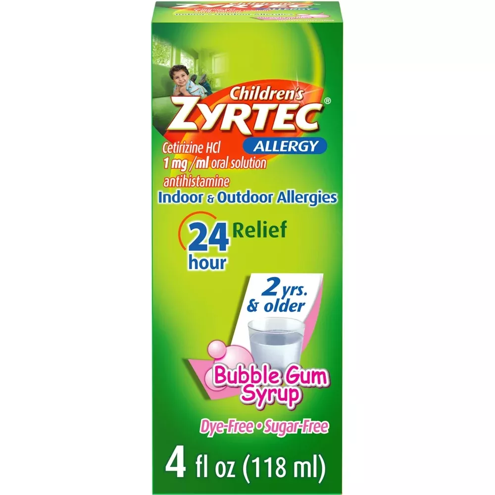 Zyrtec Children’s 24 Hour Allergy Relief Syrup Sugar & Dye Free Bubble Gum4 Oz