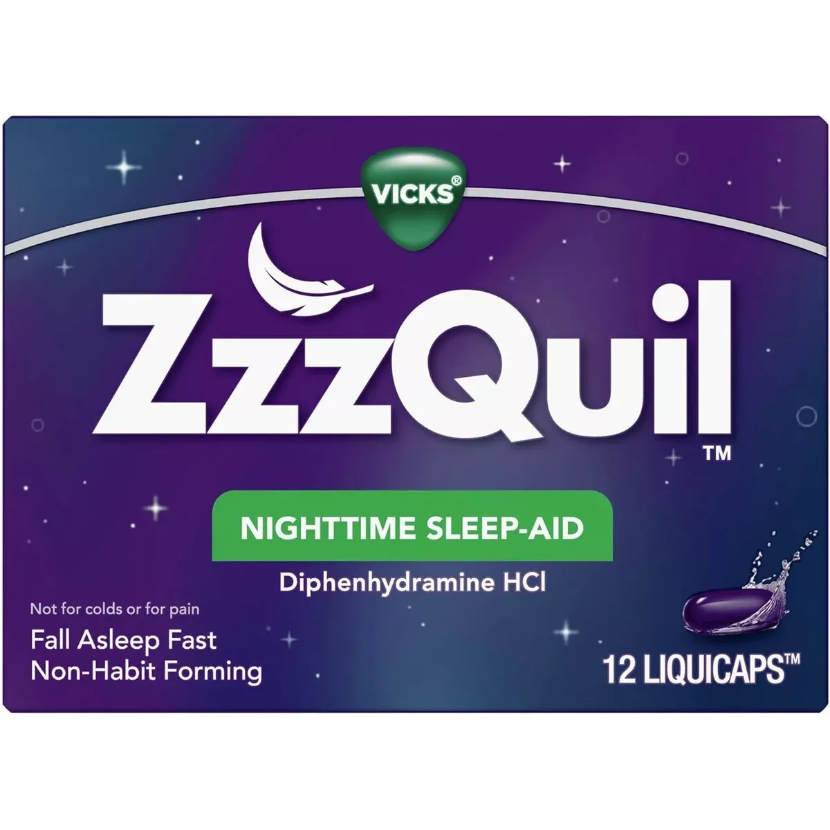 ZzzQuil Night Time Sleep Aid Liquicaps – 12 per Pack